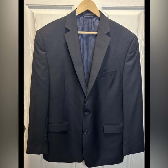 Calvin Klein 42R Navy Blue Sport Coat Blazer Jacket 2B 100% Wool Classic